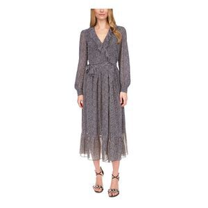 MICHAEL MICHAEL KORS Womens Black Lined Tie Long Sleeve Tea-Length Wrap Dress XS